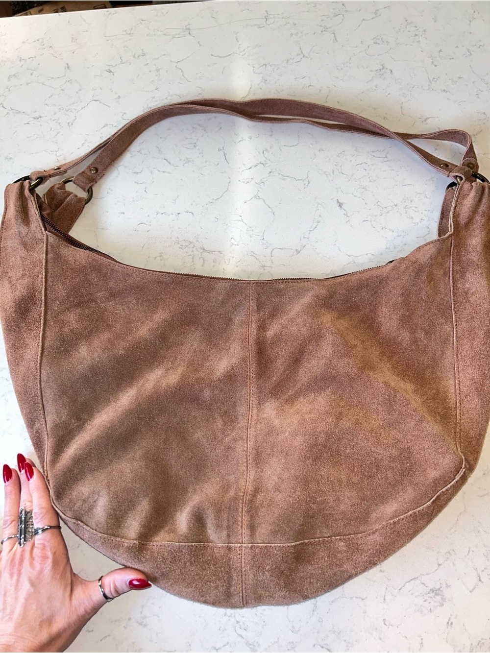 Free People Suede Roma Tote in Rust With Bonus Scarf and Cherry Bag Charm - Picture 7 of 16